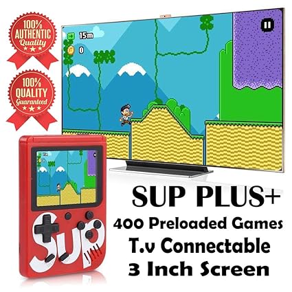 Euphorbia Sup (Plus Version) Video Game with Battery Handheld Console / Classic Retro Video Game / Colorful LCD Screen USB Rechargeable Portable Game Console with 400 in 1 (Plus+) (Yellow)