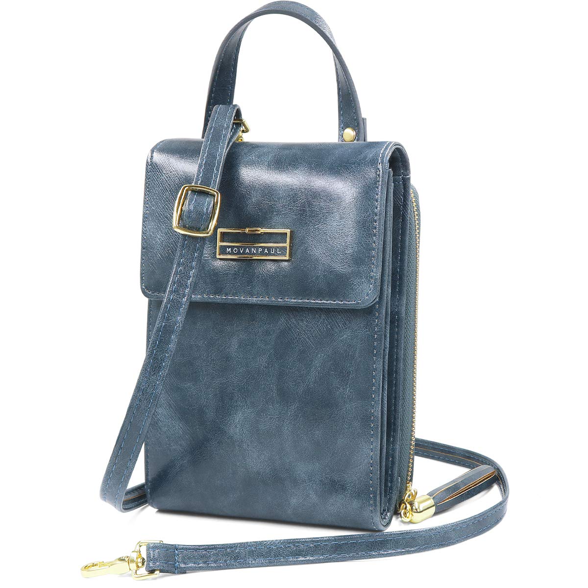 Women Crossbody Phone Bag, HNOOM Mini Phone Bag Handbag, PU Leather Phone Purse Wallet Bag with Card Slots, Small Crossbody Shoulder Bags with Strap Card Slots (Blue)