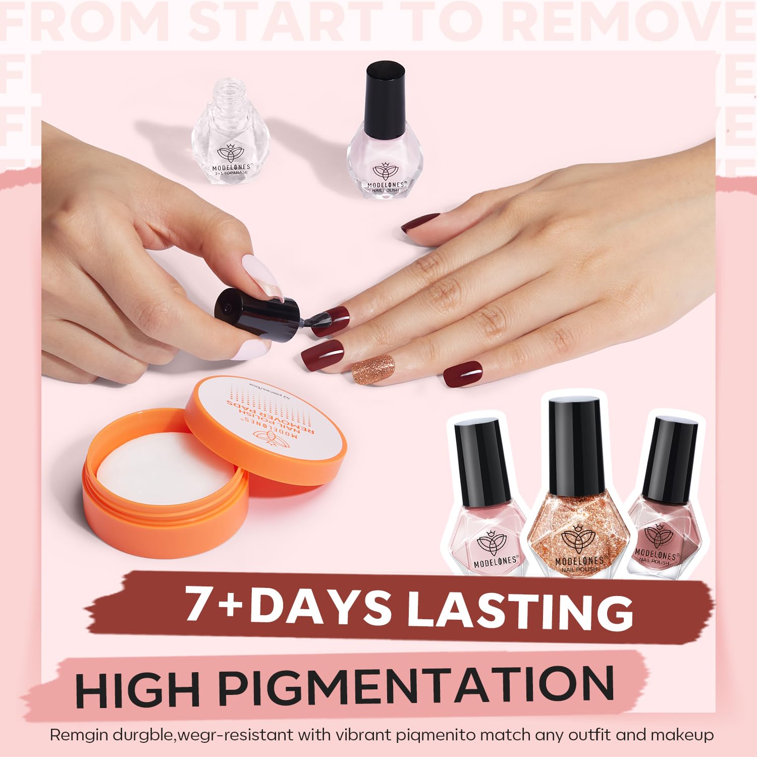 modelones Nail Polish Set 3 Colors Brown Glitter Mini Nail Polish Kit with Top and Base Coat & Remover Pad Fall Winter Nail Polish Finger Nail Polish Bulk Manicure Diy Nail Art Salon Home - Image 7