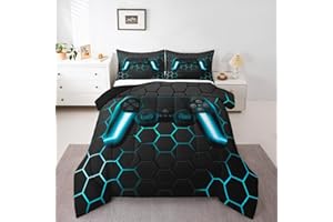Gaming Comforter for Boys Teens Game Bedding Sets Twin,Kids Gamer Comforter Set Game Home Decor,Soft Neon Lights Gamepad Duve