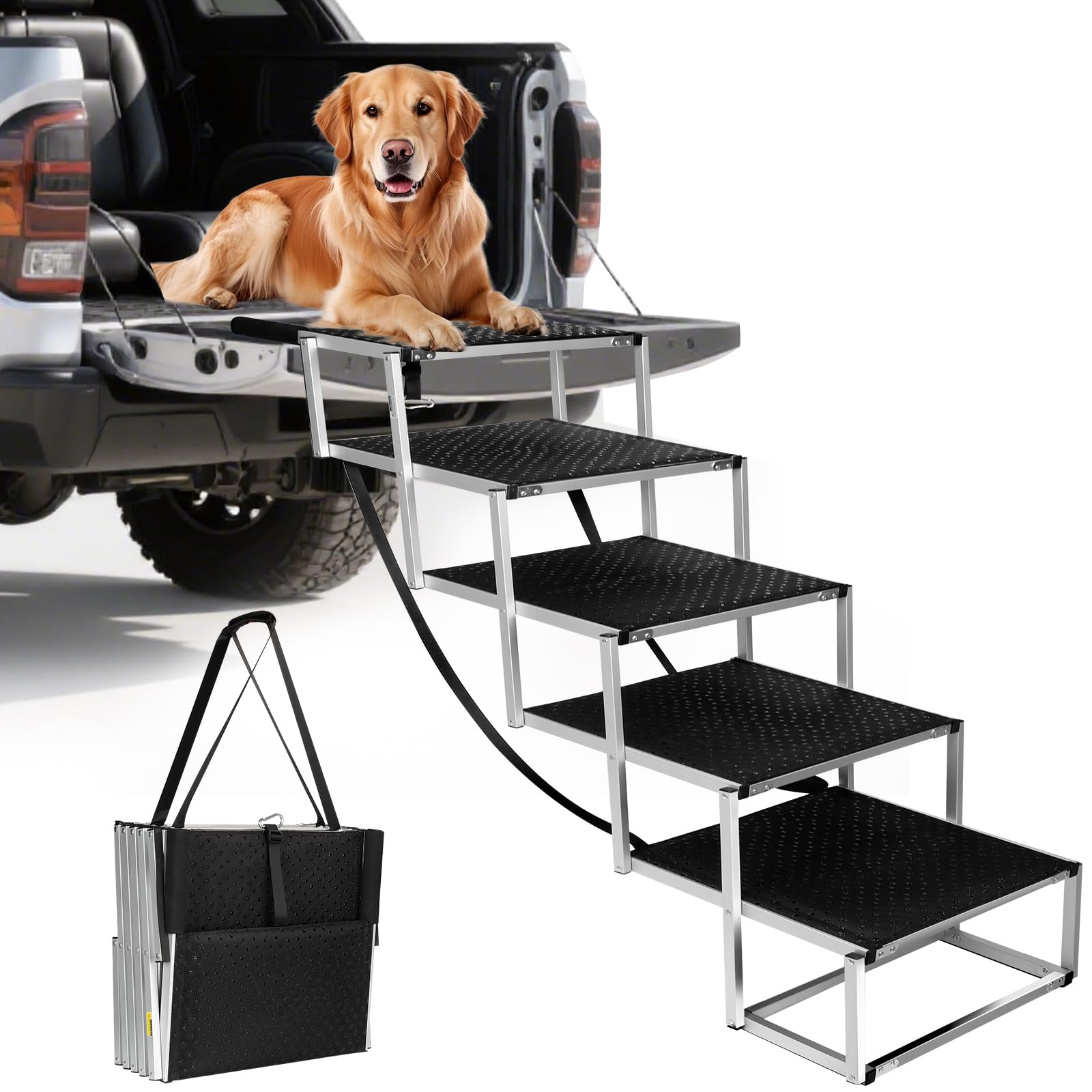 Dog Stairs for Large Dogs - Extra-Wide 20-Inch Step 43-Inch 5-Step Extra Dog Steps Tall Designed for Oversized SUVs, Off-Road Vehicles, and Pickup Trucks Image