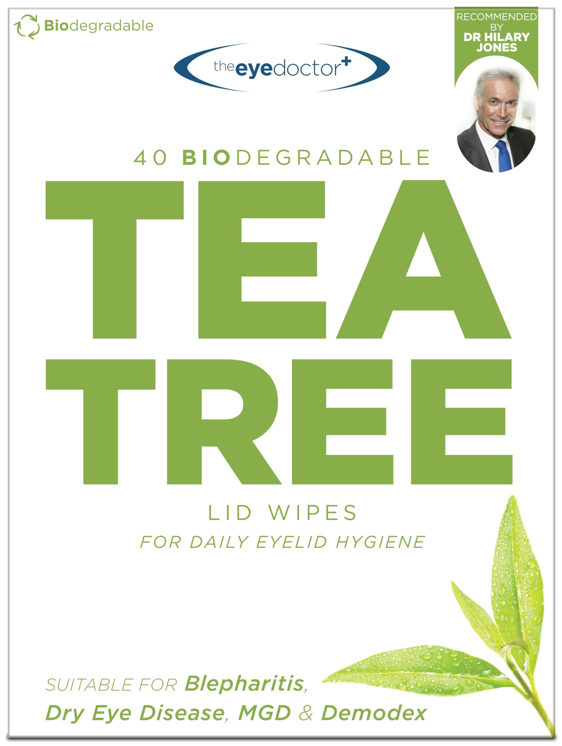 The Eye Doctor Tea Tree Eyelid Wipes - 40x Cleansing Lid Wipes Suitable for Dry Eye Blepharitis MGD & Demodex - Tea Tree, Coconut & Argan Oil