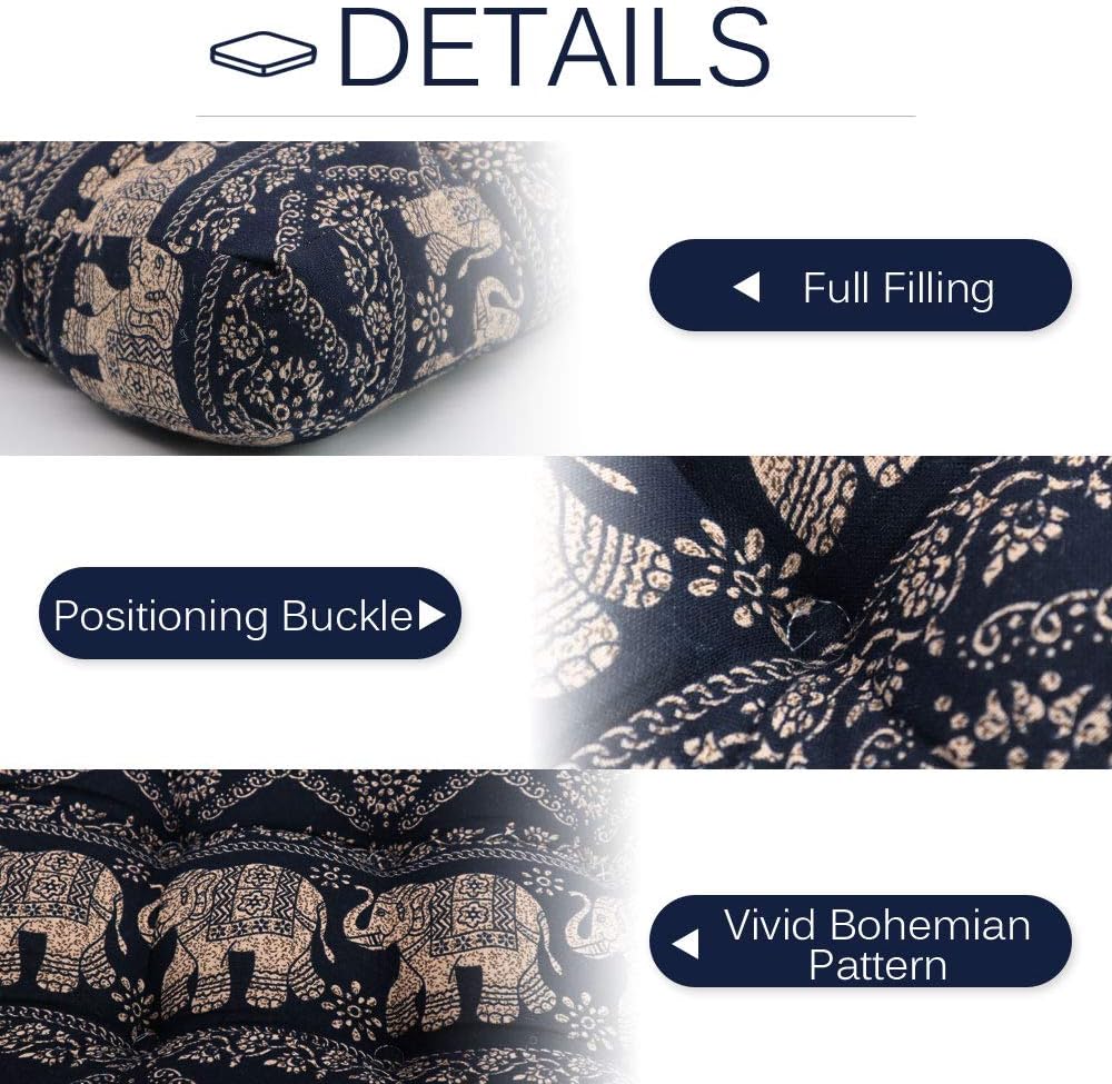 HIGOGOGO Meditation Cushion, Elephant Pattern Mandala Bohemian Style Floor Pillow Round Cotton Linen Boho Indian Seat Cushion Yoga Pillow for Floor Reading Book Bay Window, 22 Inch, Black: Kitchen & Dining