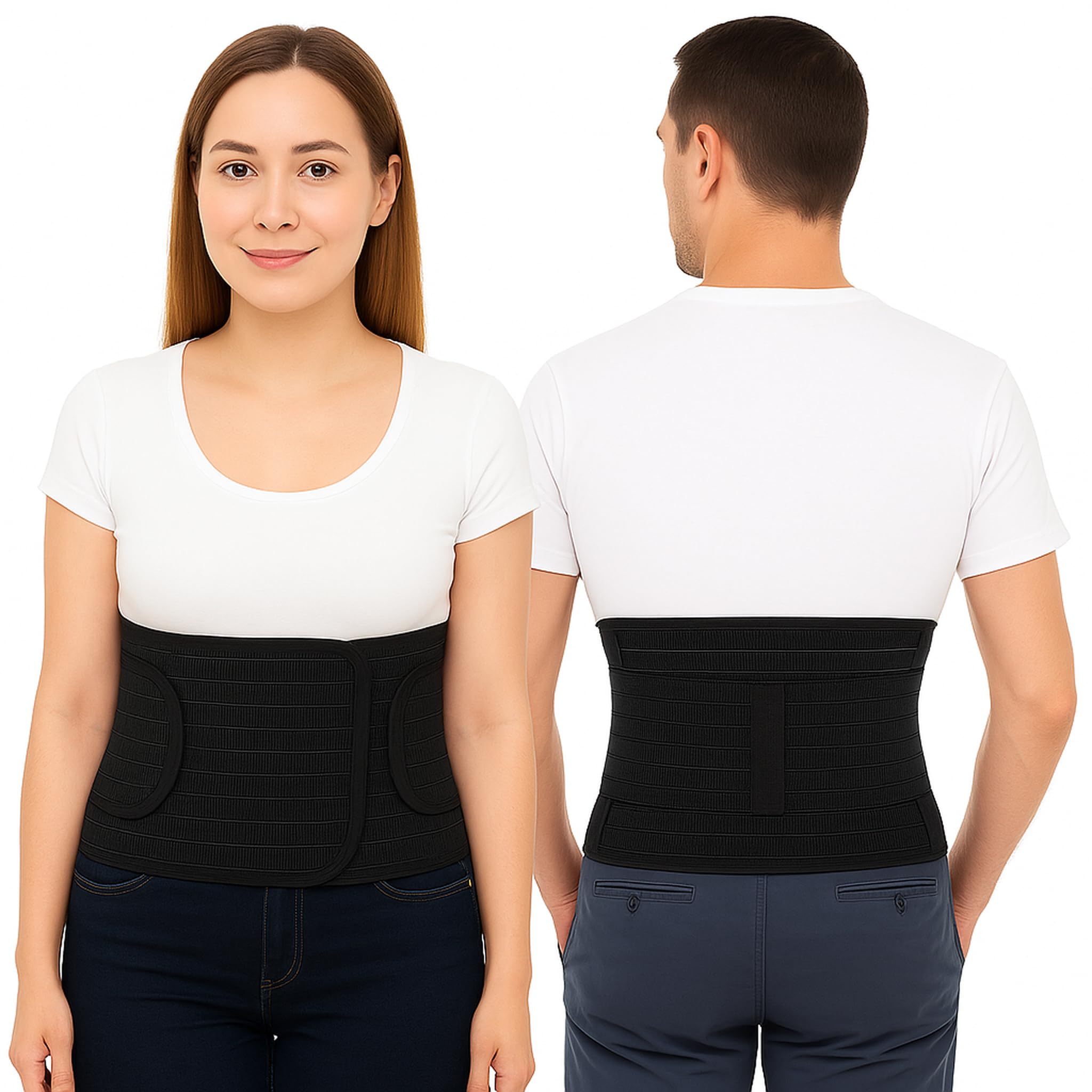 ORTONYX Ergonomic 9.5" Abdominal Binder - Postpartum Postoperative Wrap - Abdomen Hernia Support Belt for Men and Women - S/M (22"-33") Black