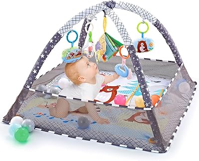 Trongle Baby Play Gym Mat 80x80x55cm with 5 Toys 18 Ocean Balls
