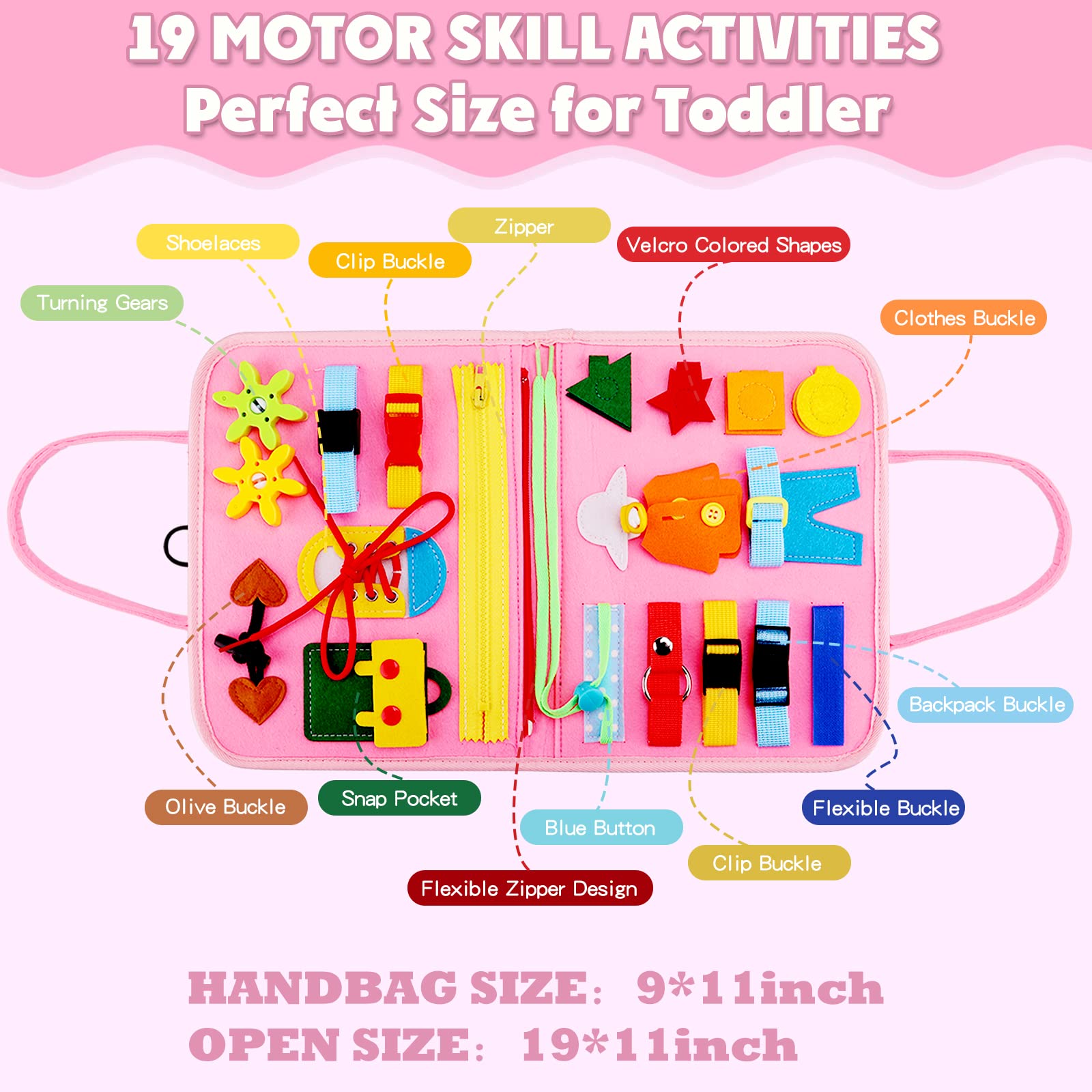 Guolely Busy Board Montessori Toy for 3-6 Year Old Toddlers - Educational Activity Developing Sensory Board for Basic Dress Fine Motor Skills - Travel Toys for Plane Car, Gift for Boys Girls