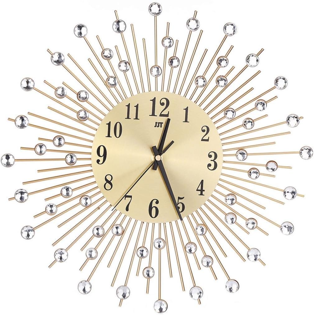 FZZ698 3D Wall Clock, Diamonds Decorative Clock, for Home Kitchen Office Diameter 38cm (Gold)