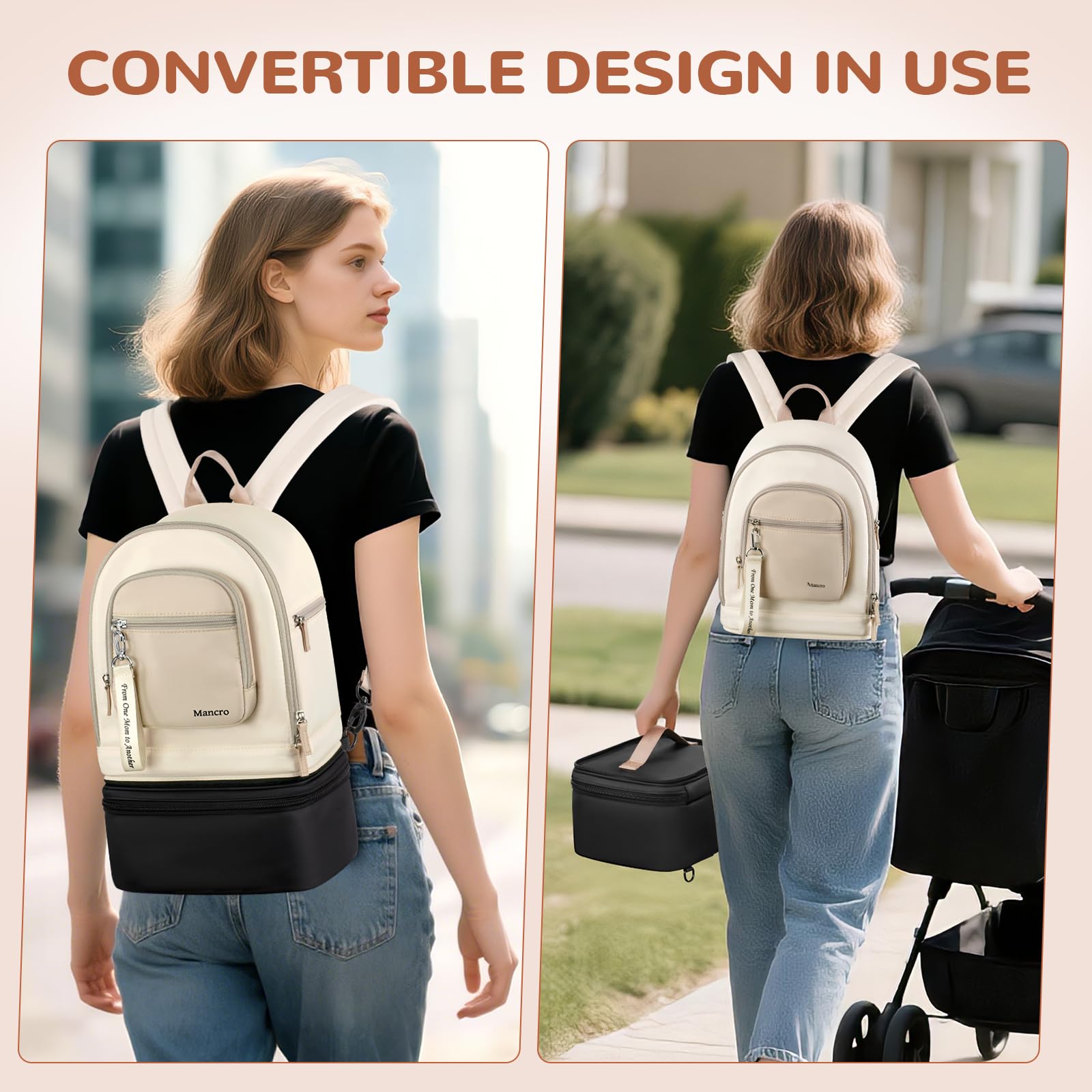 Mancro Detachable Breastmilk Cooler Bag With Ice Pack, Double Layer Breast Milk Cooler Travel Bag Fit 9 Ounce Baby Bottles, Wearable Breast Pump Bags for Work Travel and Family