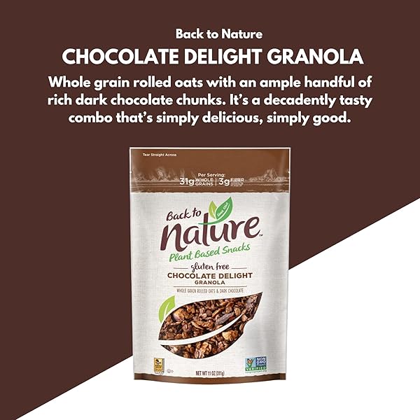 BACK TO NATURE GRANOLA CEREAL – GLUTEN FREE, NON-GMO, PLANT BASED SNACKS MADE WITH WHOLE GRAIN ROLLED OATS – CHOCOLATE DELIGHT, 11 OUNCE