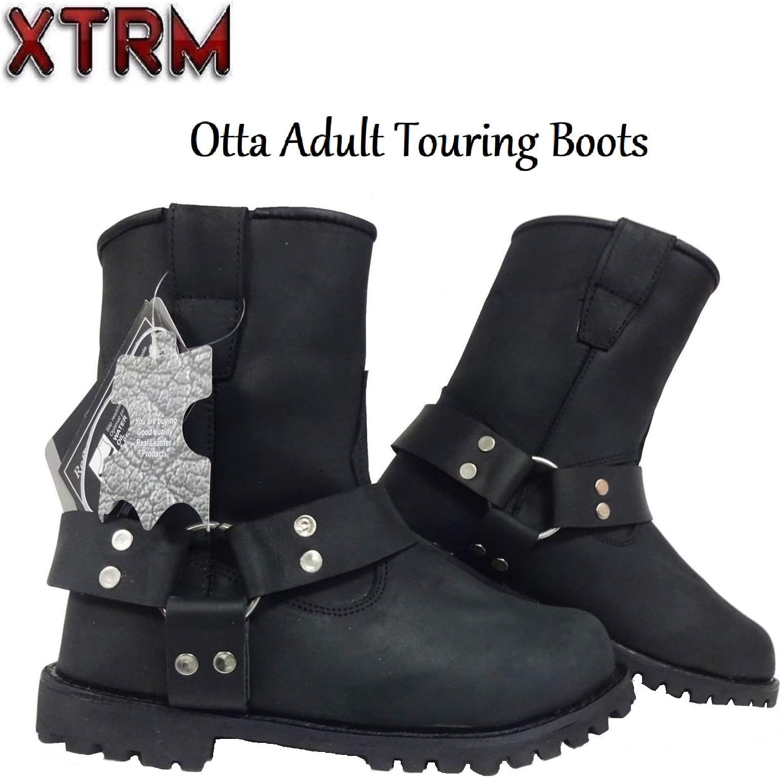 XTRM OTTO ADULT MOTORCYCLE LEATHER SHORT BOOTS Motorbike Cruiser Sports Racing Touring Urban Men & Women Heavy-Duty Non Slip Tread Classic Harness Biker Rider Boots