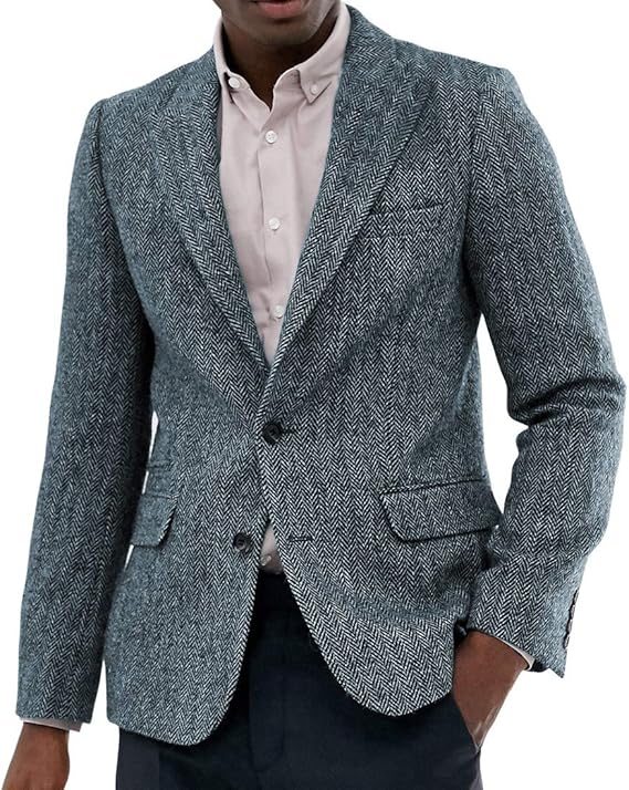 Aesido Chaqueta de traje para hombre de lana Harris Tweed en espiga