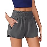 PINSPARK Women's 2 in 1 Running Shorts High Waist Athletic Workout Short Quick Dry Anti-Chafe Liner Short with Zipper Pockets