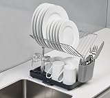 Joseph Joseph Y-Rack 2-Tier Dish Drying Rack with Utensil Holder Gray view 2