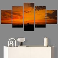 SIGNWIN 5 Panel Canvas Wall Art Sunset in The Mountains for Home Decorations Ready to Hang - 60