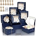 KPOSIYA 65PCS Bakery Boxes with Window 6x6x3 Inches 5 Style Cookie Boxes Small Pastry Boxes for Candy, Dessert, Pastry, Donuts, Birthday Party, Wedding(Blue)