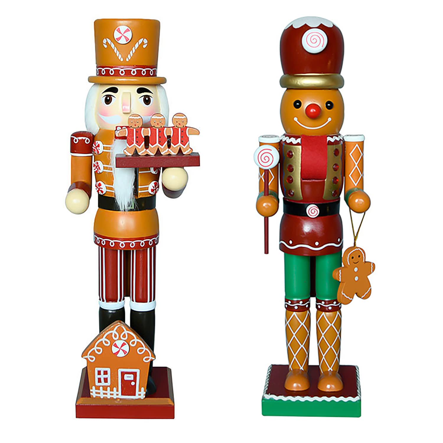 Auluda Christmas Halloween Decoration Nutcracker, Handmade Wooden Doll Figures, Festive Collectable Gift Figures, Shelves Decor Gift (2 gingerbrdmen)