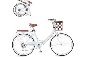 BGGFNZ Foldable Beach Cruiser Bike for Women, 24/26 Inch Bikes for Women, 7 Speed Commute Bike with Basket Adult Womens Bicycles Folding Cruiser Bikes, City Commuting's Bicycle, Dual V-Brake