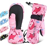 West Biking Kids Ski Mittens, Waterproof Snow Insulated Mittens Toddler Winter Ski Snow Gloves with String, Boys Girls 4-10