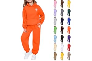 2 Piece Outfits Sweatsuit for Girls Plain Athletic Tracksuit Hoodie and Jogger Set Cute Pullover Fall Winter Clothes