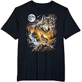 Wolf Howling at the Moon Forest Wildlife Art Design T-Shirt