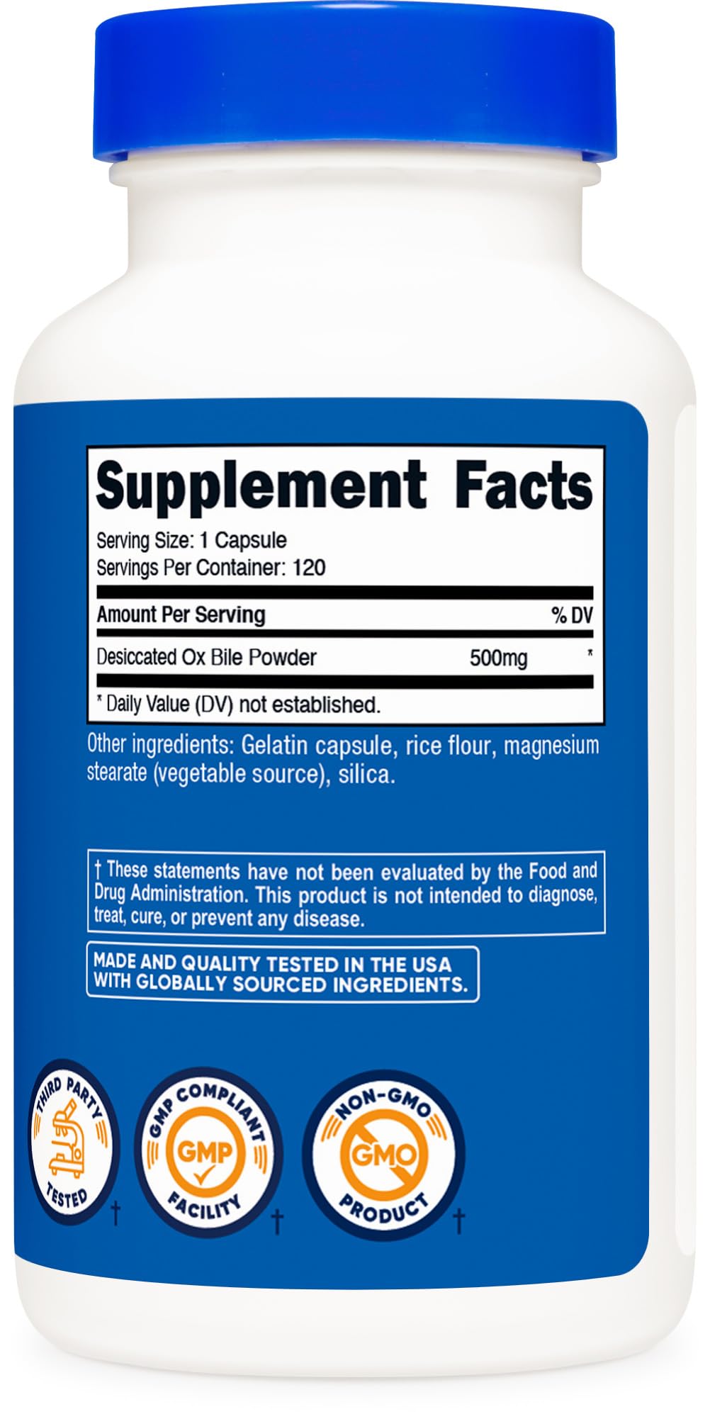 Nutricost Ox Bile Capsules 500mg Per Serving (120 Capsules) - Gluten Free & Non-GMO