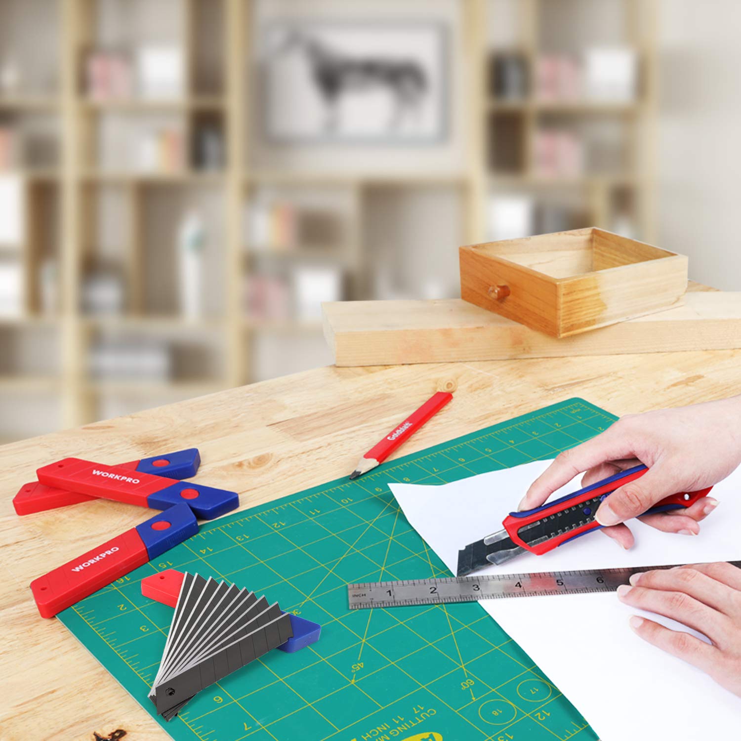 WORKPRO Cuttermesser Klingen 18mm 100 Stück für Profis, gehärtet & extrem scharf Ersatzklingen aus SK5, Abbrechklingen für Teppichmesser Cuttermesser inkl. 10 unabhängige Box 7