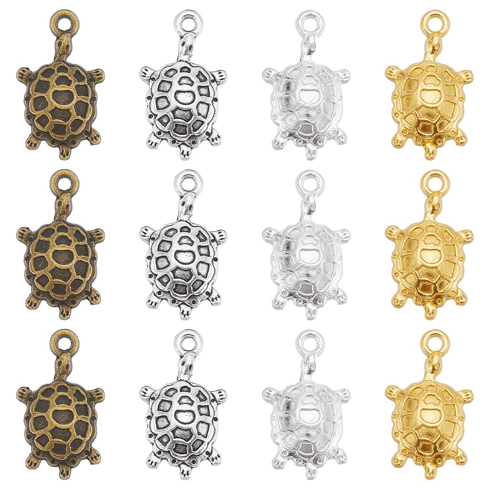 SUNNYCLUE 1 Box 80Pcs 4 Colors Sea Turtle Charms Gold Tortoise Charm Bulk Antique Silver Bronze Ocean Animal Summer Seaside Tortoises Turtle Charms for Jewellery Making Charms Earrings Necklaces Craft