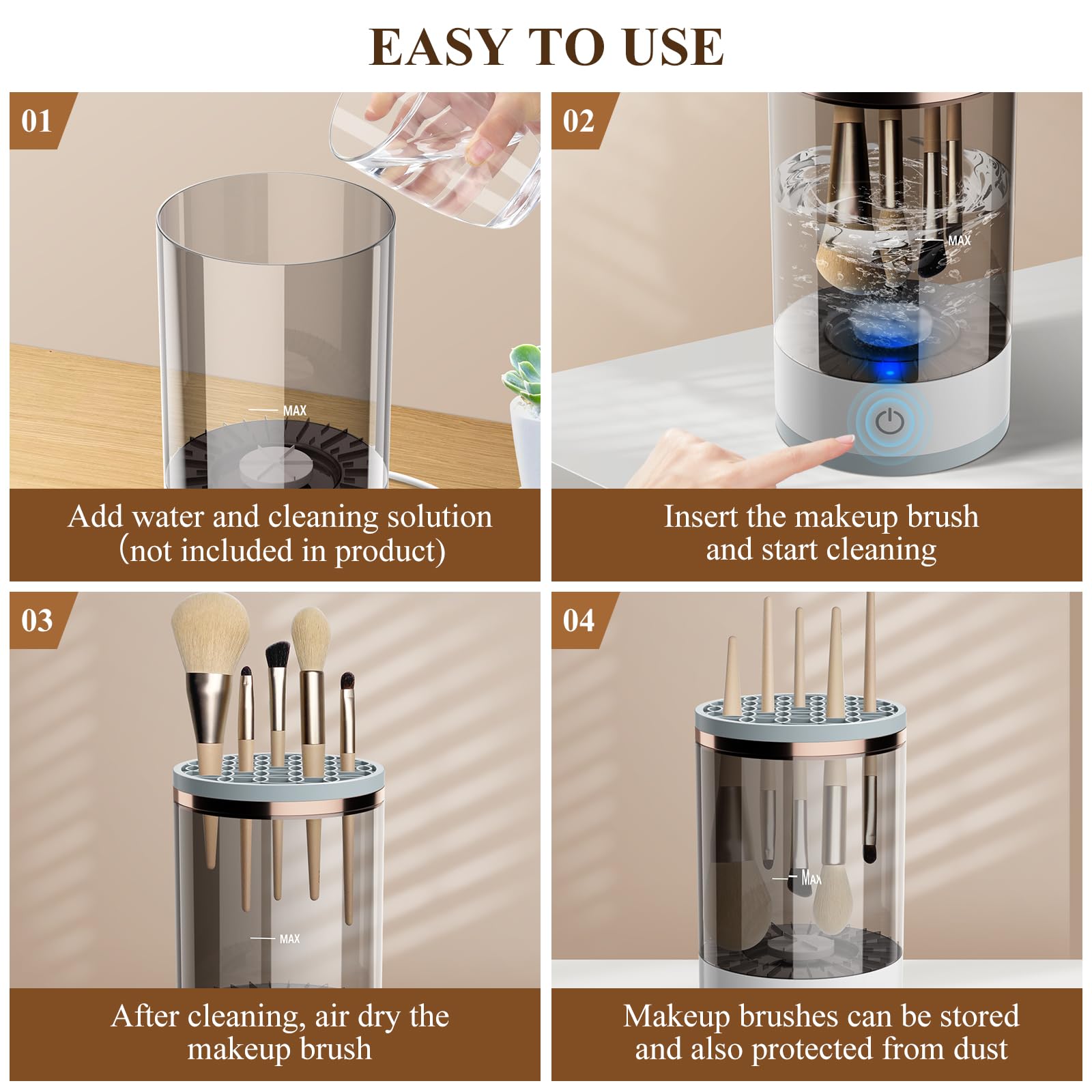 Electric Makeup Brush Cleaner, Cosmetic Brush Cleaner, Upgraded Electric Makeup Brush Cleaner with Brush Clean Mat, Automatic Spinning Makeup Brush Cleaner for All Size Makeup Brush