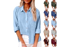 MAMIDAY Linen Shirts for Women Button Down Lapel Long Sleeve Tops Casual Business Shirts Lightweight Trendy Dressy Blouses