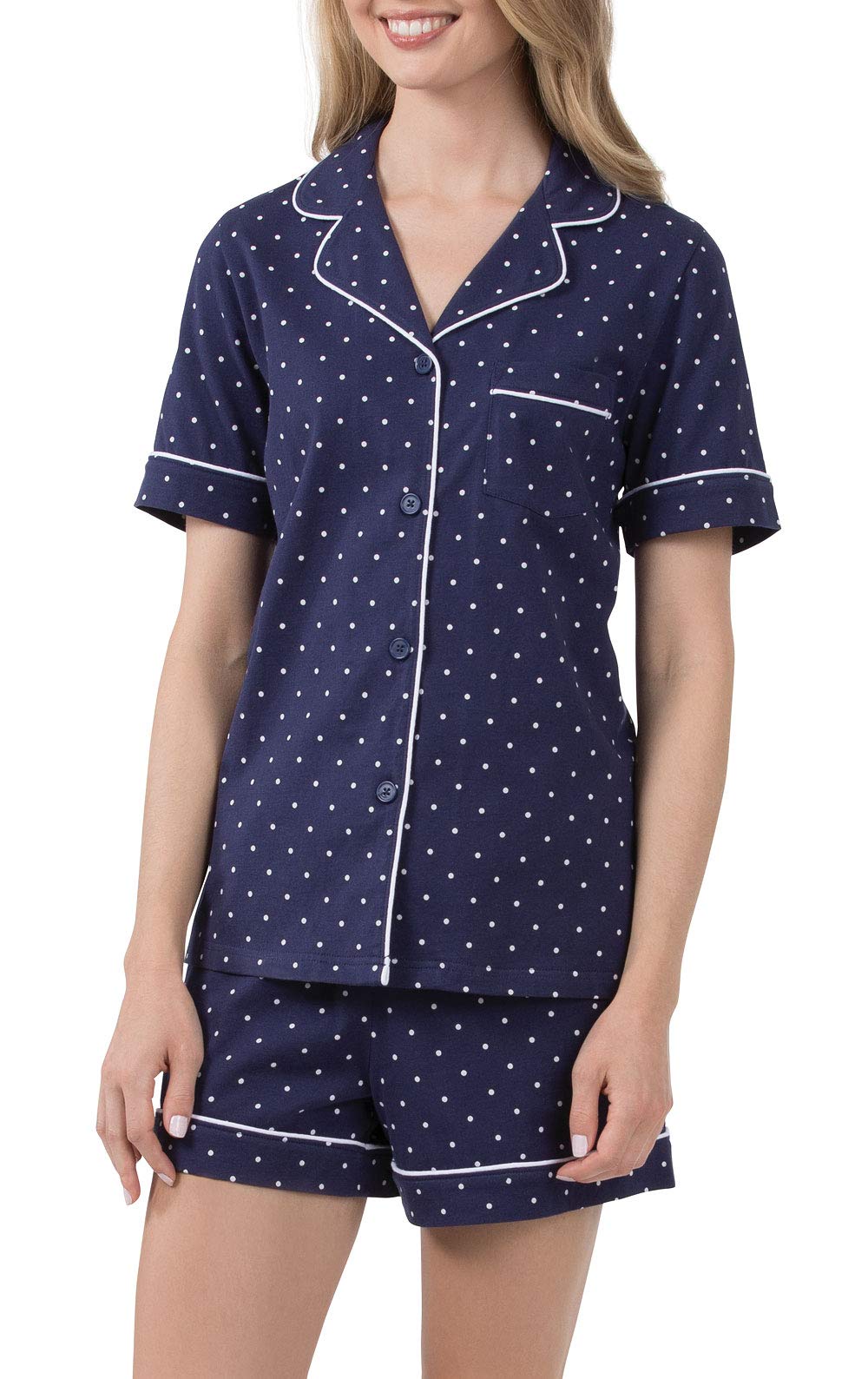 PajamaGram Pajamas For Women - Womens Pajama Shorts Set, Navy Polka Dot, XL Image