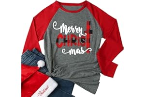 JINTING Merry Christmas Shirt for Women Christmas Graphic Long Sleeve Shirt Xmas Gifts Holiday Party Pullover Tops