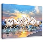 Seven Running Horses Painting Vastu Wall Art Poster 7 Lucky Horse Pictures 7 Canvas Bedroom Decor Office Room Decor Gift Frame-style Frame-style12x18inch(30x45cm)