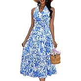 DRESSTELLS Womens Summer Floral Maxi Dress 2026 Casual Halter Spaghetti Strap Tiered Flowy Beach Long Sundress