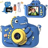 Dinosaur Kids Camera, Toddler Camera, Christmas Birthday Gifts Toys for Boys Age 3-12 Years, HD Selfie Kid Digital Camera with 32GB Card, Dinosaurs Toys for Kids 3 4 5 6 7 8 Years Old Gift (Blue)