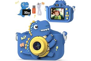 NIDOOT Dinosaur Kids Camera, Toddler Camera, Christmas Birthday Gifts Toys for Boys Age 3-12 Years, HD Selfie Kid Digital Camera with 32GB Card, Dinosaurs Toys for Kids 3 4 5 6 7 8 Years Old Gift (Blue)