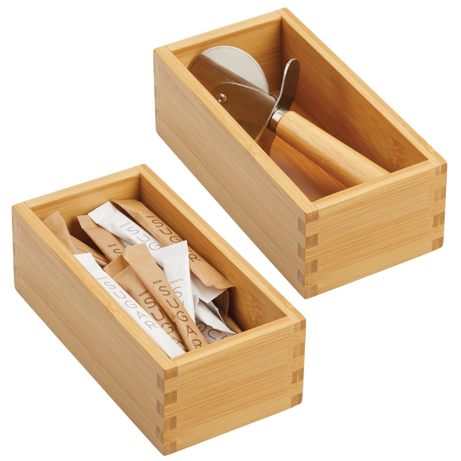 mDesign Set of 2 Kitchen Drawer Inserts - Modular Drawer Box for Kitchen Accessories and More - Bamboo Drawer Organiser - Light Brown