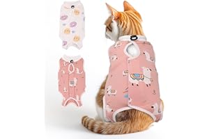 IKIKICUBEE 2 PCS Cat Recovery Suit for Spay Abdominal Wounds Female, Cat Onesie for Cats After Surgery, Pet Surgery Recovery Suit Kitten Onesie for Cats Anti Licking (Colorful (2PCS), Medium)