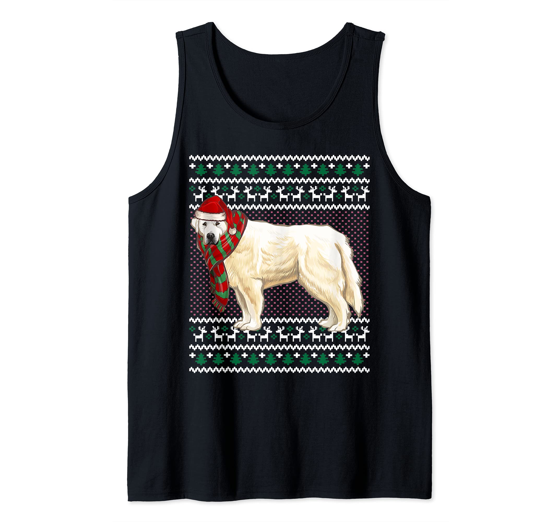Xmas Great Pyrenee Dog Santa Hat Ugly Christmas Tank Top