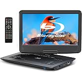 WONNIE 16.9" Portable Blu Ray Player with 14.1" 1080P Full HD Large Swivel Screen, Blu-ray DVD Player with HDMI Out &amp; AV Out, 4-5 Hours Rechargeable Battery, Support USB/Micro SD Card