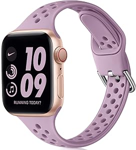 Henva Slim Breathable Band Compatible with Apple Watch SE 38mm 40mm for Women Girls, Soft Silicone Narrow Sport Band Compatible with iWatch Series 6 5 4 3 2 1, Lavender