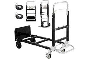 OYOEST Convertable Hand Truck Dolly Heavy Duty 660lbs Capacity,3 in 1 Folding Hand Truck with Telescoping Handles and Rubber Wheels,Portable Dolly Cart with Brakes and Bungee Cords for Moving