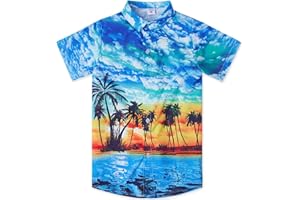 uideazone Boys Hawaiian Shirts Novelty Printed Funky Short Sleeve Button Down Shirt Kids Aloha Luau Shirt 7-14T