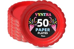 Red Disposable Plates 7-Inch (17.8 cm), 50 Pack | Sturdy Party Plates for Birthday, Wedding, Picnic, BBQ & Catering | Bold Ta