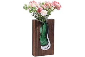 CONCHLERY Wooden Glass Inlay Vase Wooden Glass Flower Vase Personalized Artistic Flower Vase for Women Gifts Home Decor