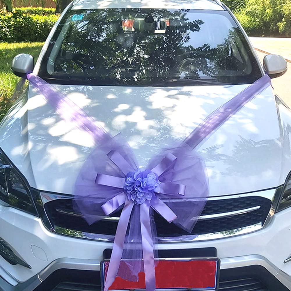 Organza Car Jewellery Bridal Couple Wedding Car Bow Large Tulle Bow Giant Bow Decorative Bow for Car Decoration Wedding New Houses Party Celebration Valentine's Day Bridal Car Decoration Purple A