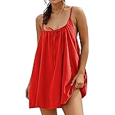 YUENIU Womens Sundresses Mini Linen Beach Cover Up Tank Summer Casual Spaghetti Strap Sleeveless Dress with Pockets