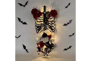 DAZONGE Halloween Decor, Floral Skeleton Torso for Halloween Decorations Indoor, Easy to Assemble Halloween Skeleton Ribcage with String Lights, Gothic Skeleton Decorations Wall Display