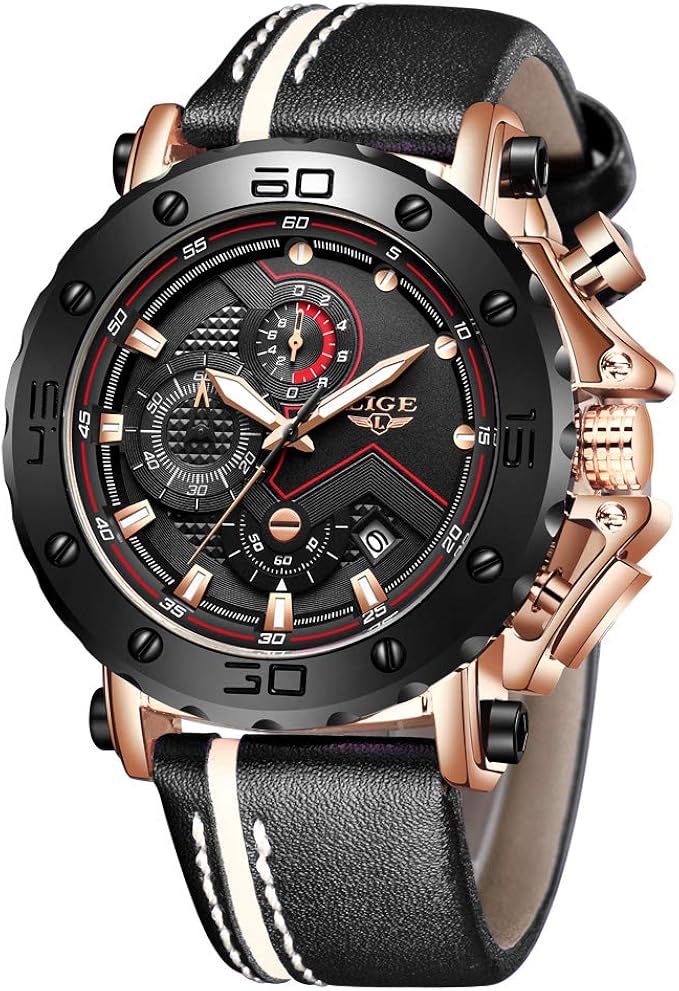 LIGE Mens Watches Waterproof Chronograph Sports Watches Analog Quartz