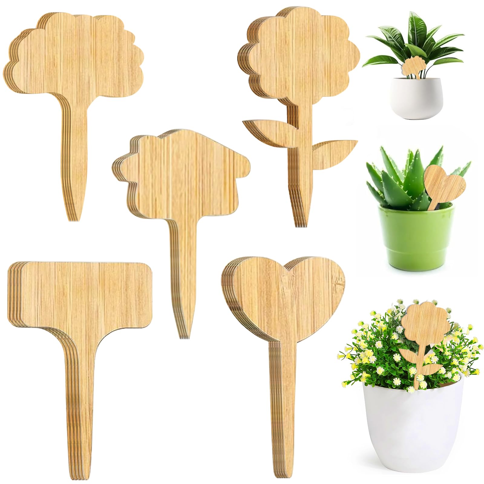 Pack of 40 bamboo plant labels, T-shape plant stake labels, plant signs bamboo weatherproof, for growth of plants to mark, distinguish plants