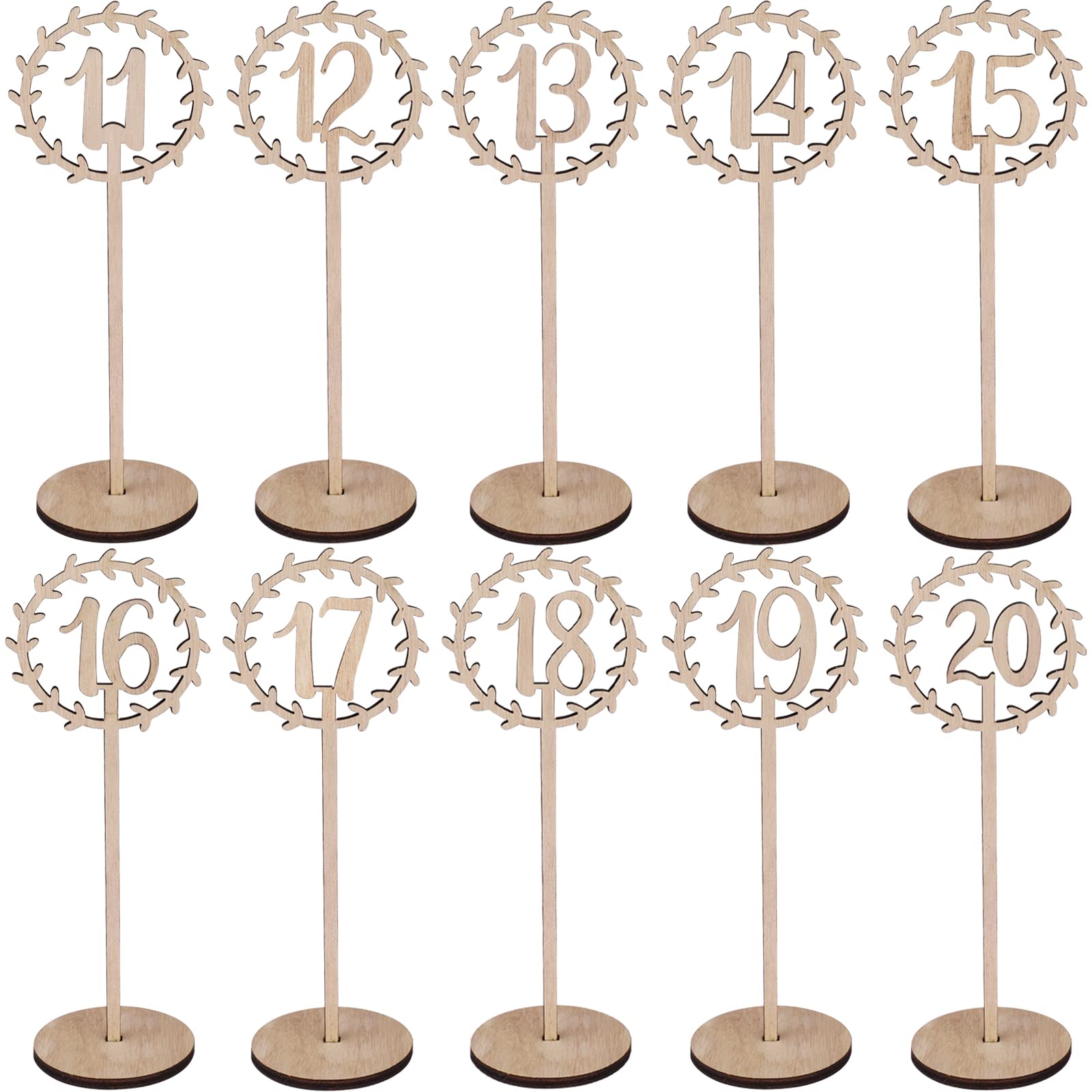 VIEVRE Wooden Table Numbers Wedding 11-20 Numbers Table Decoration with Holder for Banquets, Cafés, Restaurants, Hotels, Parties
